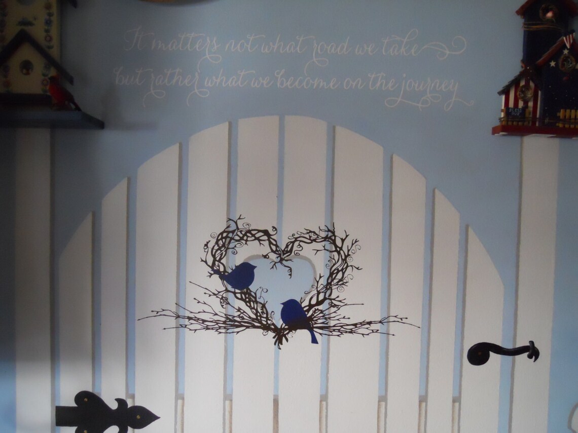 Twig Heart Wreath & Love Birds Vinyl Wall Decal - Etsy
