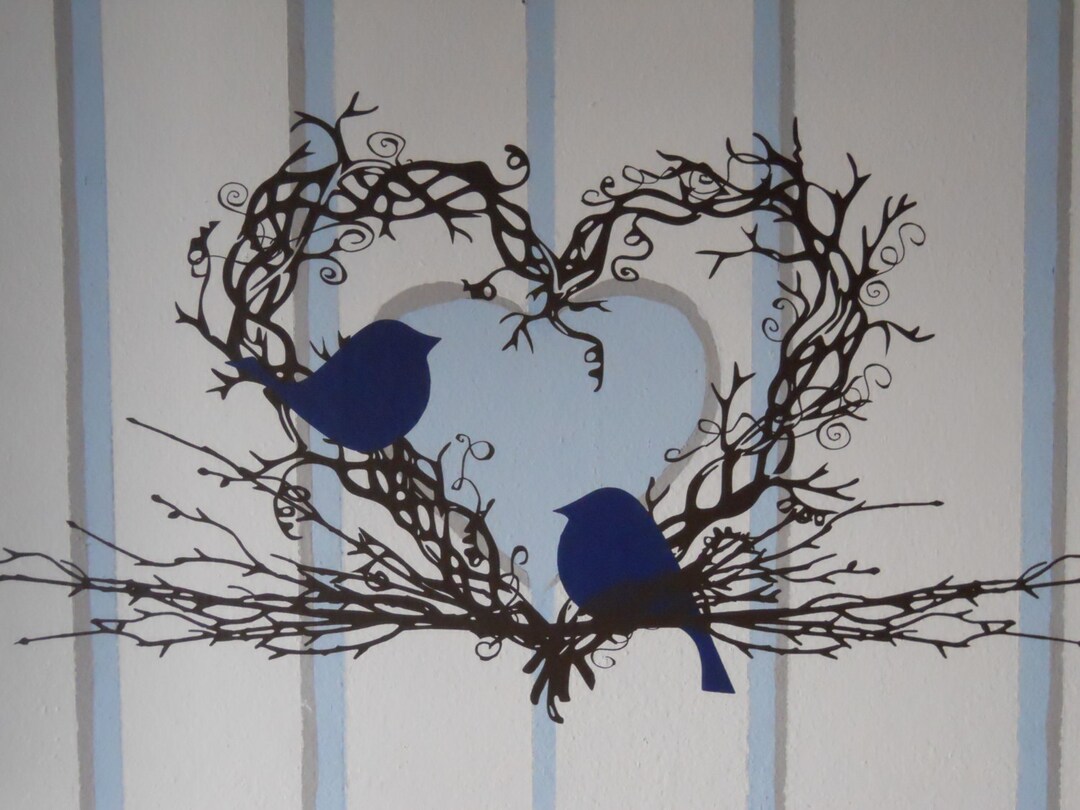 Twig Heart Wreath & Love Birds Vinyl Wall Decal - Etsy