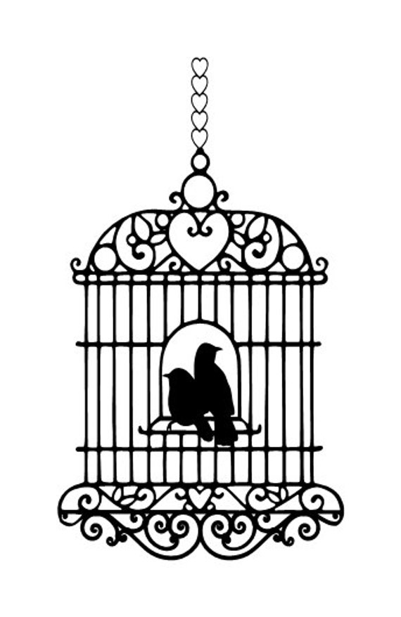 Oiseaux Damour En Cage En Fer Forgé Sticker Mural En Vinyle