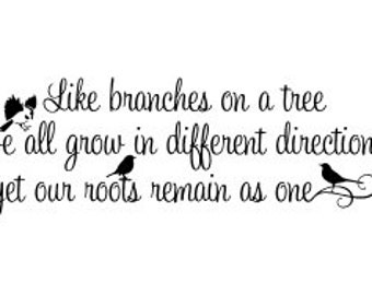 Like branches on a tree we all grow in different directions yet our roots remain as one Vinyl wall decal