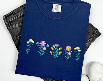 Comfort Colors® Wildflower Embroidered Shirt, Floral Shirt, Summer Flower Shirt, Gift for Her
