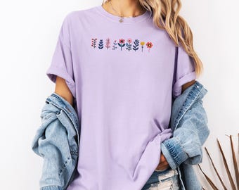 Wildflower Shirt Floral Tshirt Embroidered, Gift For Her, Mother's Day Gift