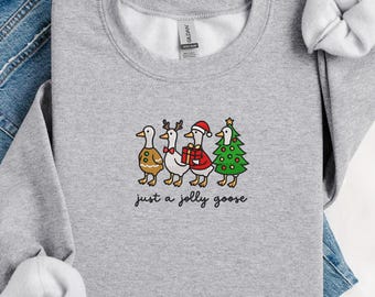 Goose Christmas Sweatshirt Embroidered | Funny Holiday Goose Hoodie or Shirt | Cozy Xmas Sweater Gift | Holiday Crewneck Embroidery