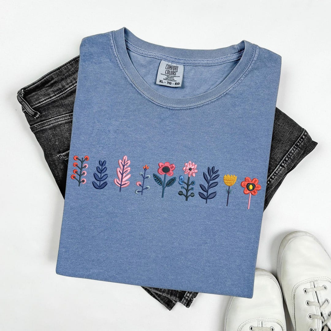 Comfort Colors Wildflower Shirt Floral Tshirt Embroidered, Gift for Her ...