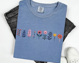Comfort Colors Wildflower Shirt Floral Tshirt Embroidered, Gift For Her, Mother's Day Gift