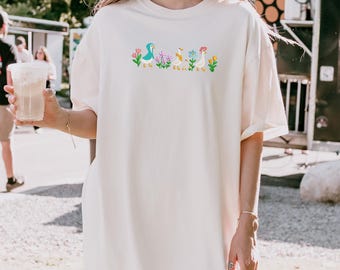 Goose Embroidered Tee | Funny Floral Shirt for Women | Summer Goose Shirt | Comfort Colors Unisex Embroidery Gift