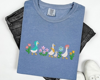 Comfort Colors Embroidered Shirt Silly Goose T-Shirt Embroidered Goose Crewneck Shirt Floral Tshirt, Summer Tshirt