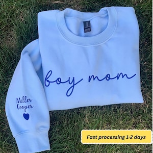 Boy Mom Embroidered Sweatshirt - Unisex Crewneck Pullover for Busy and Comfy Mom Life | Mother's Day Gift