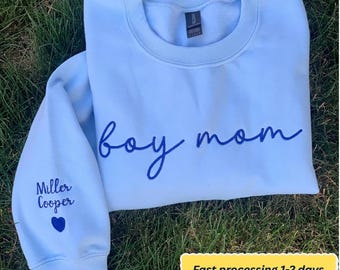 Boy Mom Embroidered Sweatshirt - Unisex Crewneck Pullover for Busy and Comfy Mom Life | Mother's Day Gift