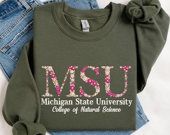 Custom College Embroidered Sweatshirt, Floral Letter Embroidered Hoodie, College University High School Crewneck Graduation Gift For Student