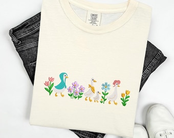 Goose Embroidered Tee | Funny Floral Shirt for Women | Summer Goose Shirt | Comfort Colors Unisex Embroidery Gift
