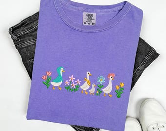 Silly Goose Embroidered Shirt | Comfort Colors Funny Goose Tee | Floral Embroidery T-Shirt | Cottagecore Summer Shirt for Her