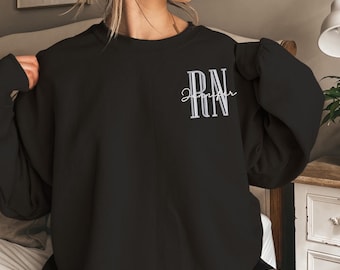 RN Name Embroidered Sweatshirt – Personalized Nurse Crewneck, Custom Nursing Gift, Monogram RN Sweater for Nurse Graduation