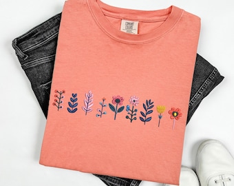 Comfort Colors Wildflower Shirt Floral Tshirt Embroidered, Gift For Her, Mother's Day Gift