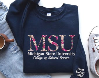 Custom College Embroidered Sweatshirt, Floral Letter Embroidered Hoodie, College University High School Crewneck Graduation Gift For Student