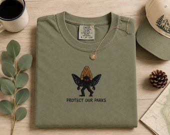 Embroidered Protect Our National Parks T-Shirt, Bigfoot Mothman, Cryptid Tee, Comfort Colors®, National Parks Shirt, Funny Cryptid Gift