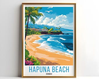 Hapuna Beach Travel Poster, Hapuna Beach Travel Print, Hapuna