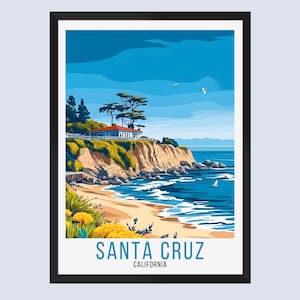Santa Cruz Travel Print, Santa Cruz California Travel Poster, Santa Cruz Wall Art Decor, Santa Cruz Travel Poster, Santa Cruz Travel Gifts,