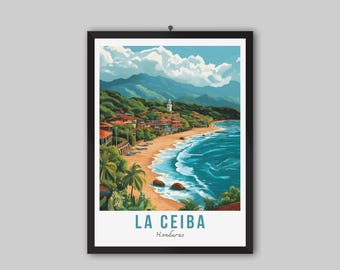 Affiche de voyage La Ceiba Honduras, art mural La Ceiba Honduras, impression roulée La Ceiba Honduras, oeuvre d'art déco maison La Ceiba Honduras cadeaux pour