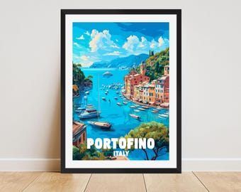 Plakat z podróży do Portofino, wydruk z podróży do Portofino, sztuka ścienna do Portofino we Włoszech, wystrój wnętrz do Portofino, dzieła sztuki z Portofino we Włoszech, wydruki z Portofino