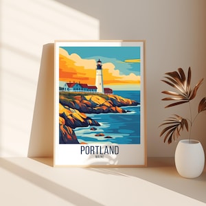Portland Reise-Druck, Portland Maine-Reise-Plakat, Portland Maine Wandkunst, Portland Maine Wohnkultur, Portland Maine Reisekunst Geschenke,