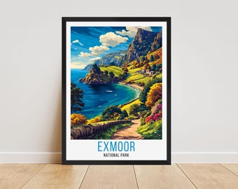 Exmoor Travel Poster, Exmoor National Park Travel Print, Exmoor National Park Wall Art, Exmoor Travel Gifts, Exmoor England Home Decor,