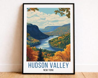 Hudson Valley New York Travel Poster, Hudson Valley New York Wall Art, Hudson Valley Rolled Print, Hudson Valley Home Decor Nature Artwork
