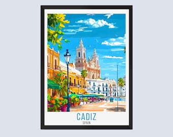 Póster de viaje de Cádiz, Póster de viaje de Cádiz, España, Arte de pared de Cádiz, España, Decoración del hogar de Cádiz, España, Lámina de viaje de Cádiz, España, Obra de arte de Cádiz, España,