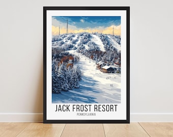 Póster de Jack Frost Resort, Impresión de viaje de Jack Frost Resort, Arte mural de Jack Frost Resort, Estación de esquí de Jack Frost, Regalos de Jack Frost Pensilvania