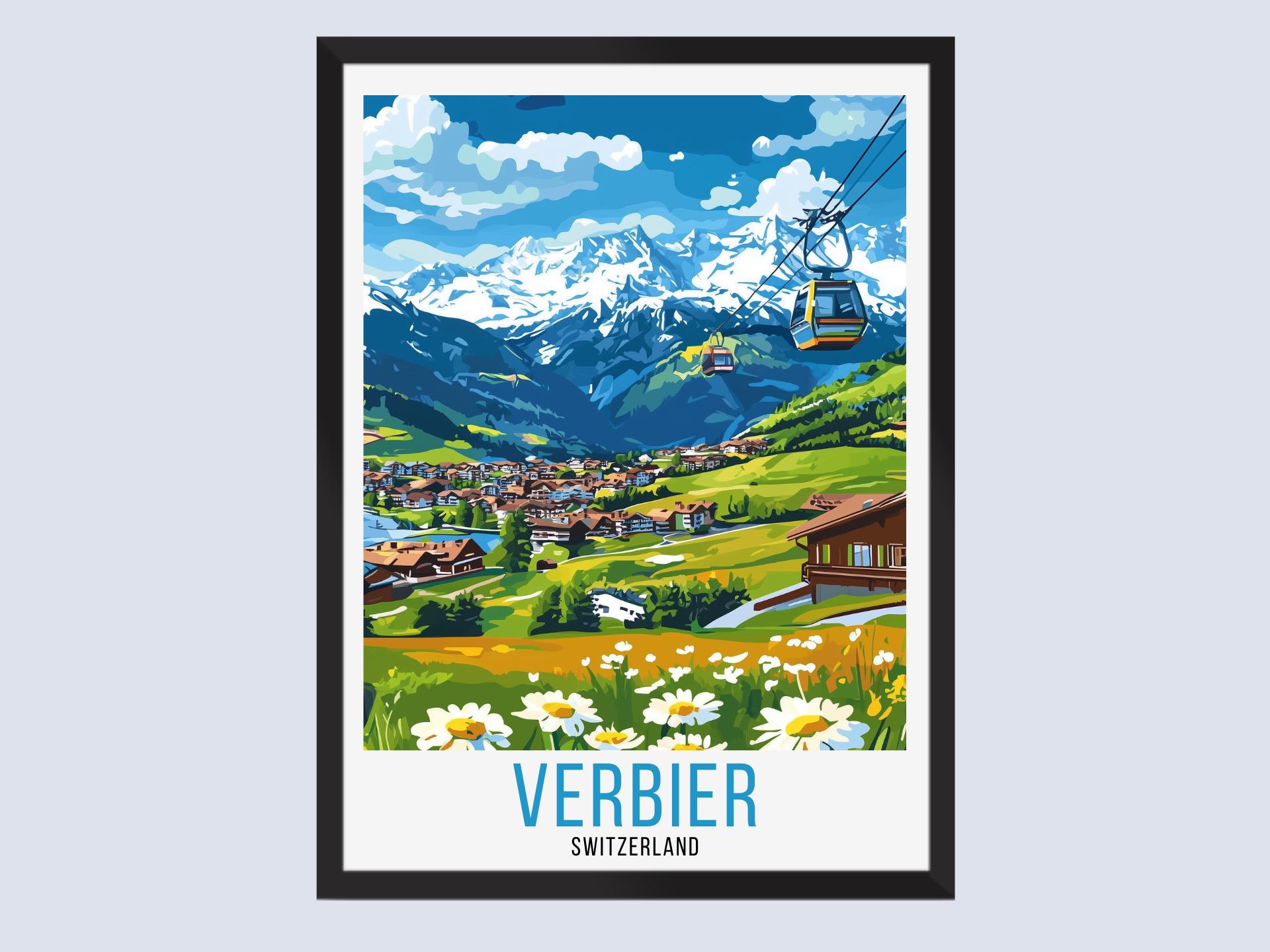 Verbier Switzerland Travel Poster, Alpine Chalet Art Print - Etsy