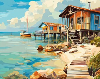Cedar Key Florida Travel Poster, Coastal Art Print - Etsy