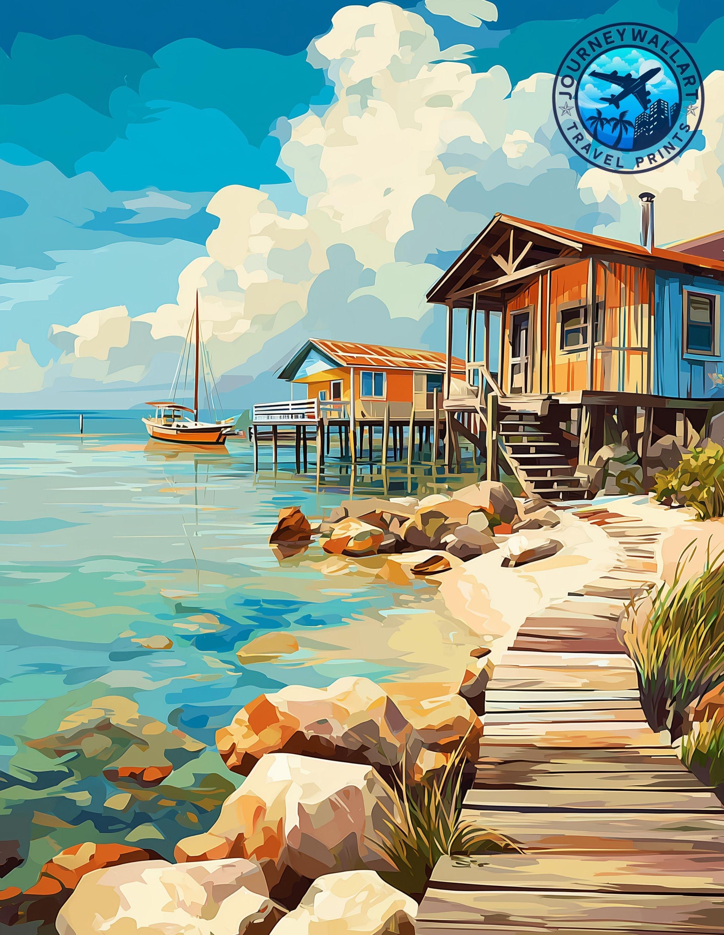 Cedar Key Travel Poster, Cedar Key Florida Print, Cedar Key