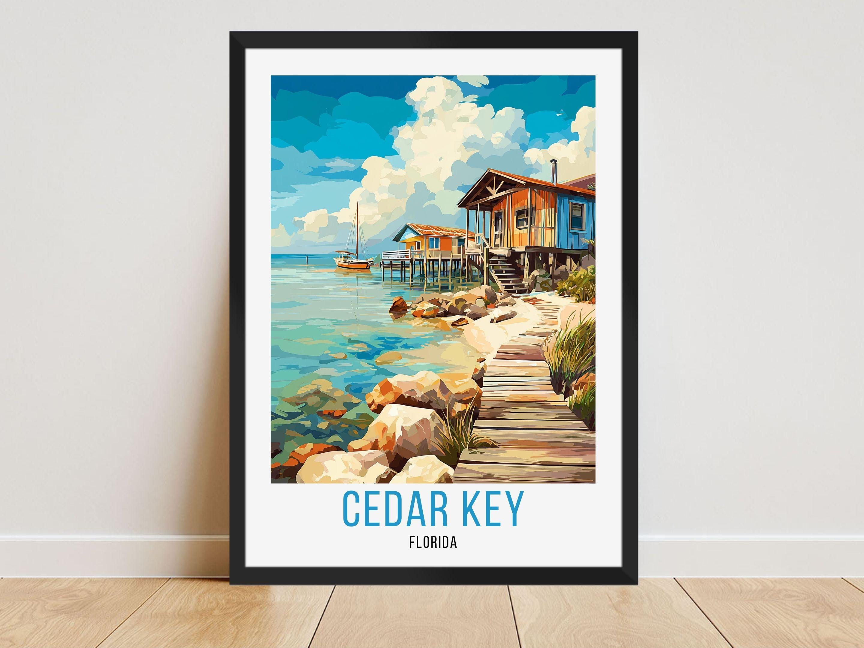 アート・デザイン・音楽 WATERSIDES Cedar Key Travel Poster, Cedar Key Florida Print, Cedar Key
