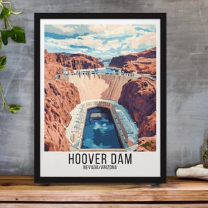Hoover Dam Nevada/Arizona Travel Poster, Hoover Dam Poster, Nevada Poster, Arizona Poster, Hoover Dam Travel Print, Hoover Dam Wall Artwork,