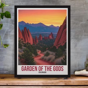 Garden of the Gods Colorado Travel Print, Colorado Poster, Colorado Wall Art, Garden of the Gods Poster, Garden of the Gods Travel Print