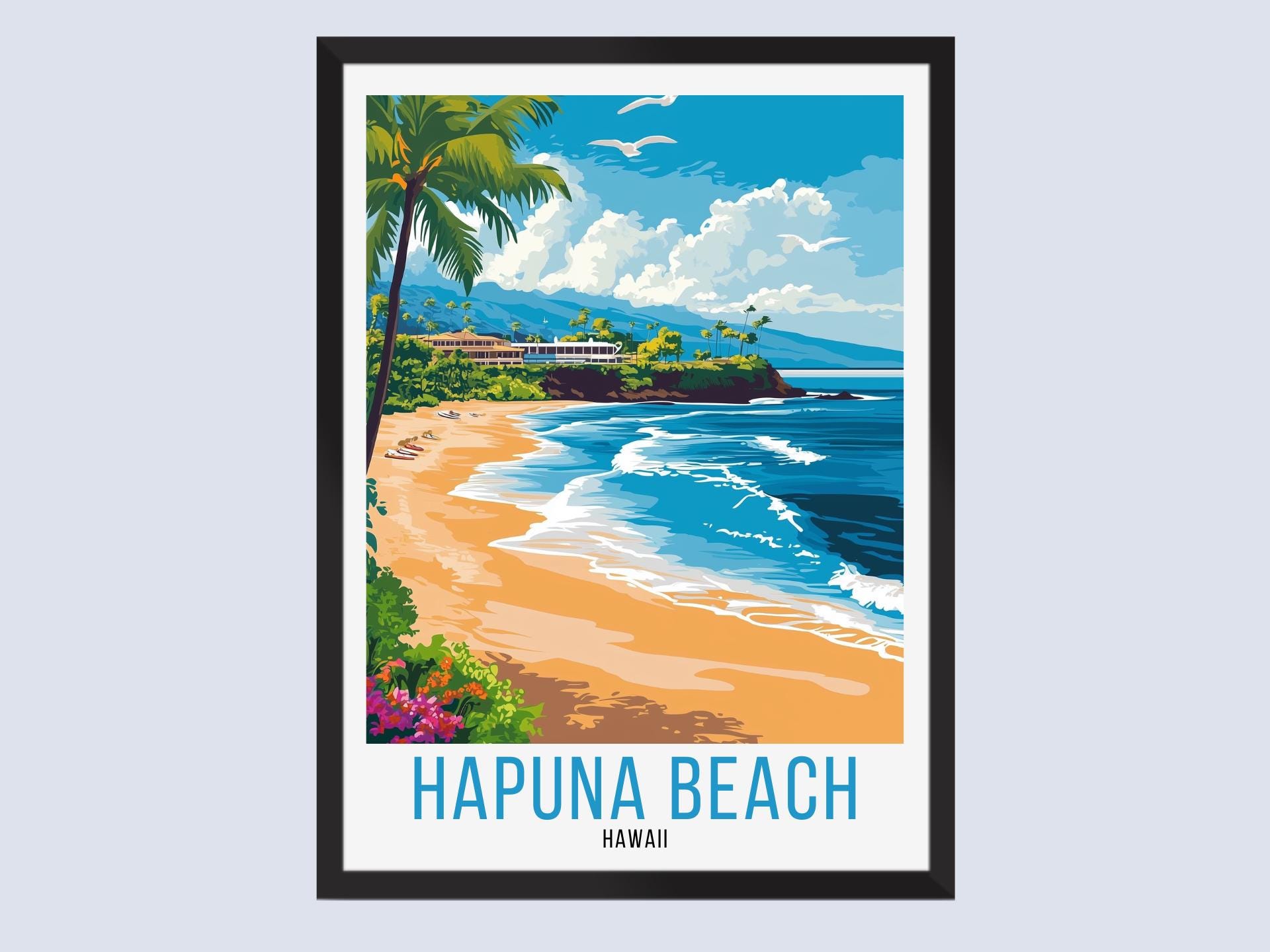 Hapuna Beach Travel Poster, Hapuna Beach Travel Print, Hapuna