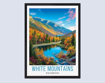 Stampa di viaggio sulle White Mountains, poster sulle White Mountains, arte murale sulle White Mountains, arredamento per la casa sulle White Mountains, regali di arte di viaggio sulle White Mountains
