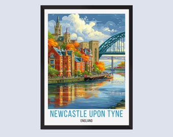 Newcastle Upon Tyne Travel Poster, Newcastle England Travel Print, Newcastle England Wall Art, Newcastle Home Decor, Newcastle Travel Gifts,