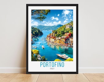 Plakat z podróży do Portofino, wydruk z podróży do Portofino, sztuka ścienna do Portofino we Włoszech, wystrój wnętrz do Portofino, dzieła sztuki z Portofino we Włoszech, wydruki z Portofino