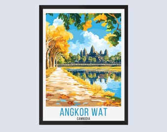 Tableau Toile Encadré Angkor Wat Cambodia - Série 1 à 5 - Décoration Murale Bouddhiste - Neuf