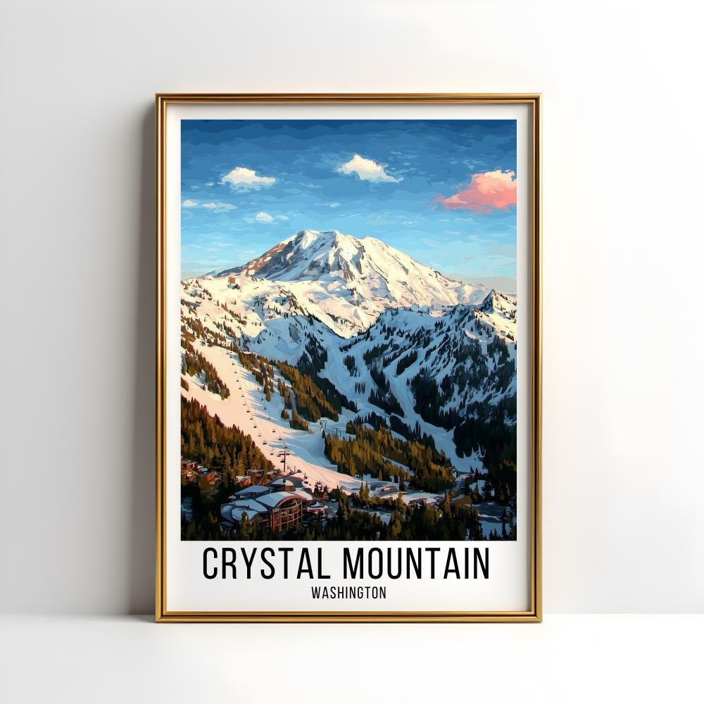 Crystal Mountain Travel Poster, Crystal Mountain Ski Travel Print