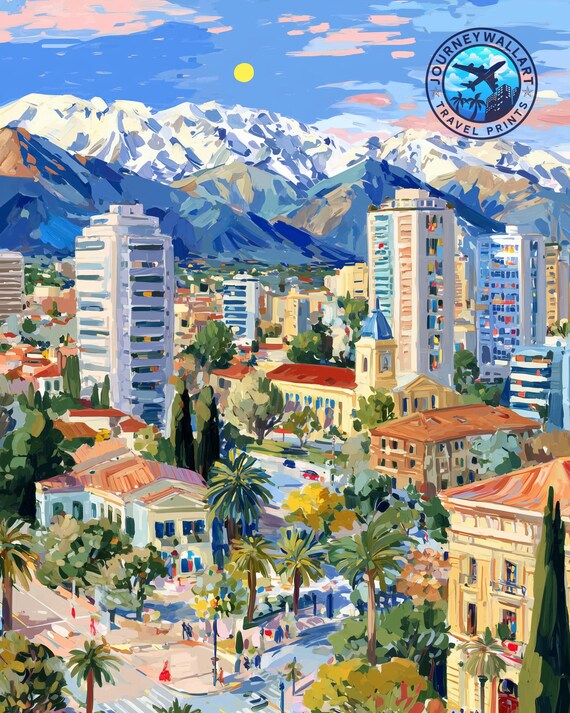 Santiago Travel Poster: Chile Modern City Wall Art, Andean Scenery