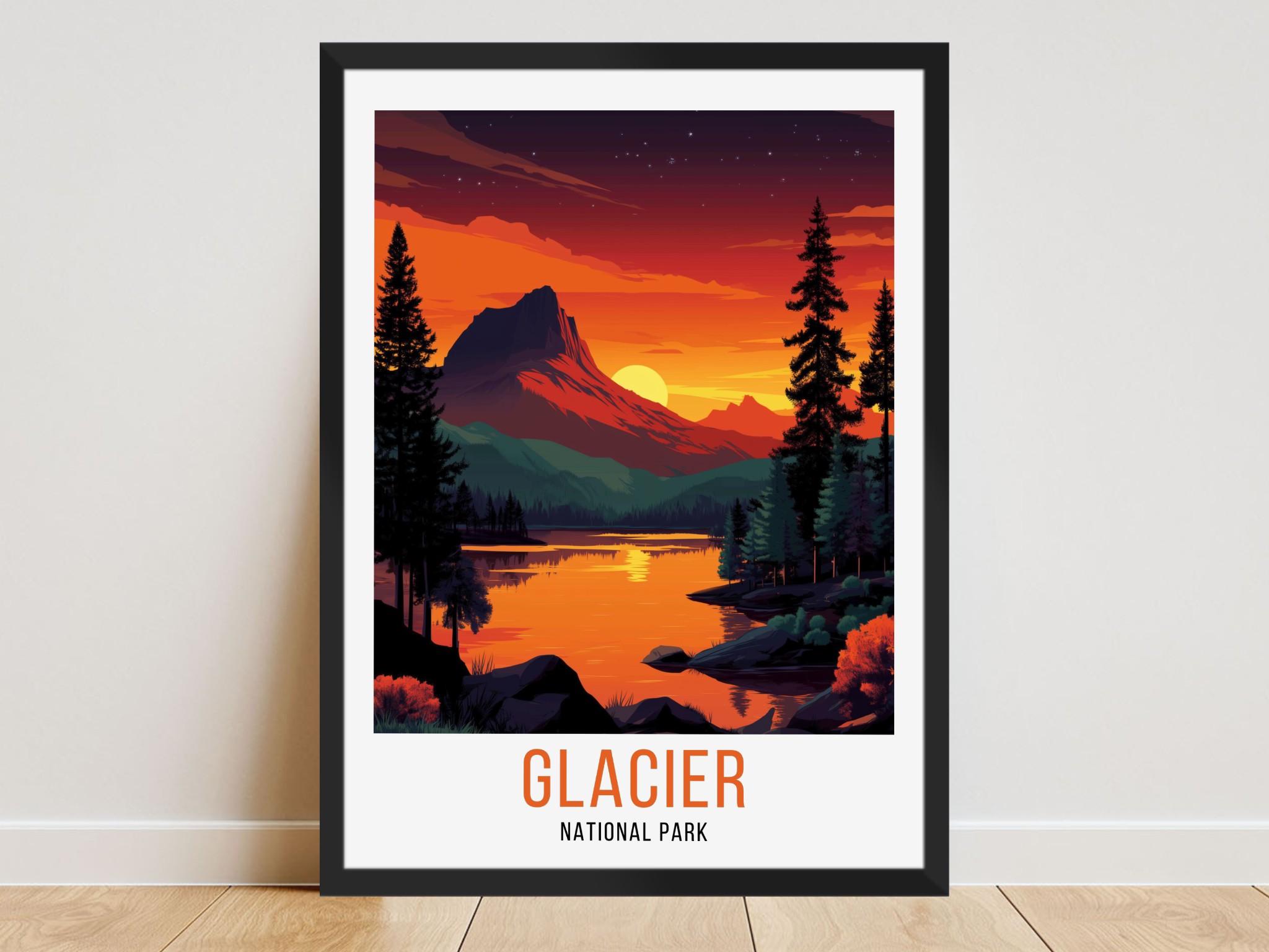 Poster de voyage sur les glaciers, impression de voyage sur les glaciers, art mural Glacier Montana, impressions d'oeuvres d'art Glacier Montana, affi