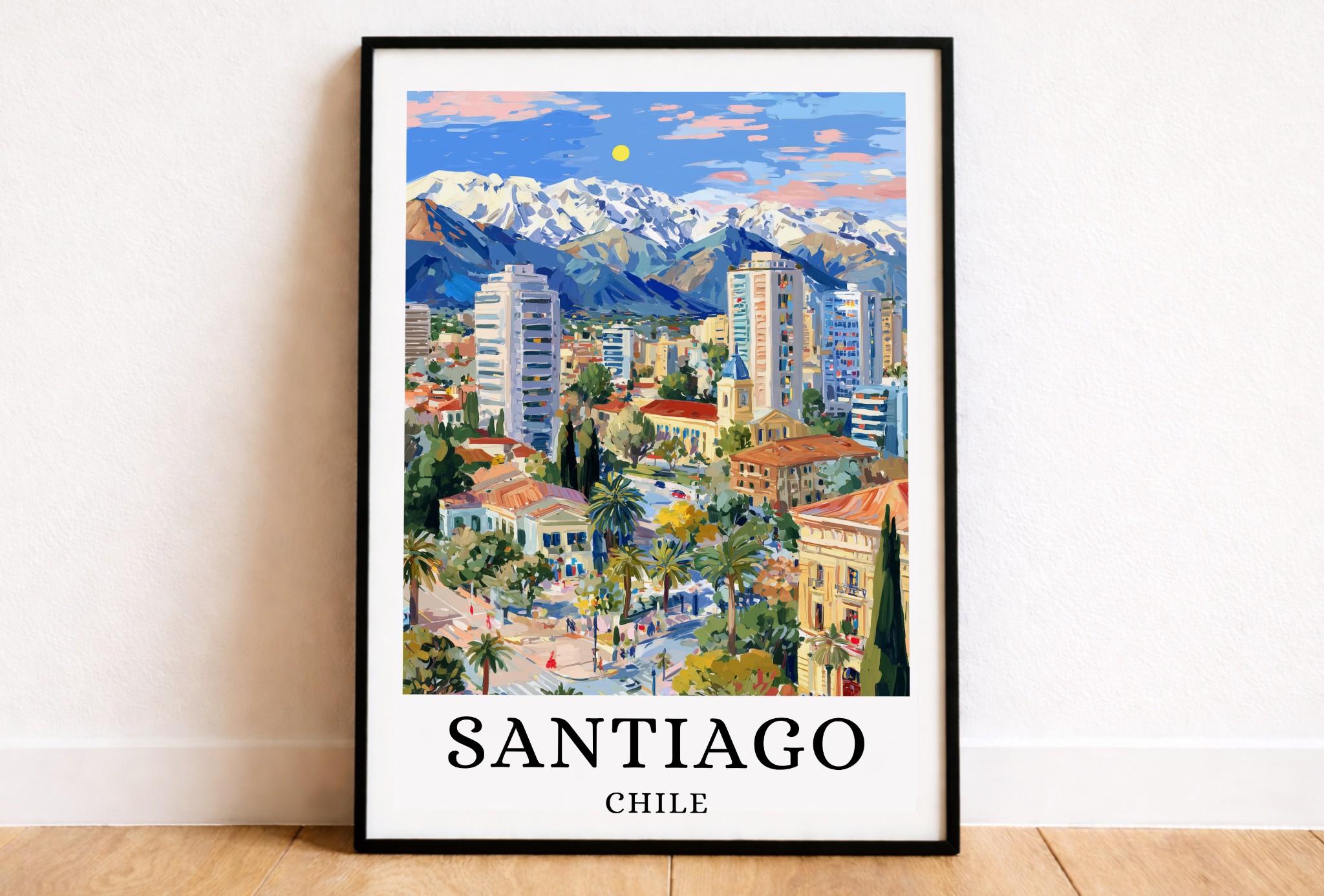 Santiago Travel Poster: Chile Modern City Wall Art, Andean Scenery