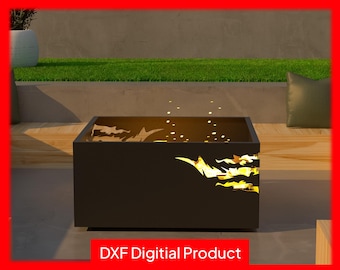 Flame Fire Pit | 85x85x40cm DXF SVG Files for CNC, Laser or Plasma Cut | Modern Outdoor Fireplace | Garden Firepit | Backyard FirePit Design