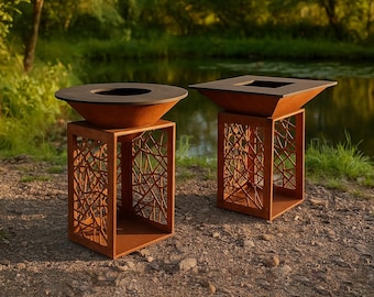 Nature Fire Pit | 85x85x100cm DXF SVG Files for CNC, Laser or Plasma | Round & Square Design | Modern Outdoor Garden Fireplace Plans | diy