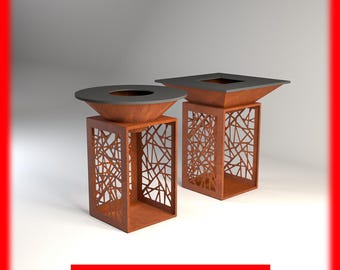 Nature Fire Pit | 85x85x100cm DXF SVG Files for CNC, Laser or Plasma | Round & Square Design | Modern Outdoor Garden Fireplace Plans | diy