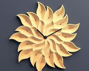 Layered Mandala Wall Clock SVG DXF 3D Laser Cut File for Cricut Glowforge, Multilayer Floral Wooden Clock Template DIY Home Decor Gift Idea