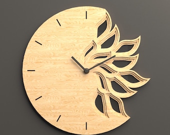 Phoenix Wall Clock Layered SVG DXF 3D Laser Cut File for Cricut Glowforge, Multilayer Floral Wooden Clock Template DIY Home Decor Gift Idea