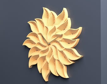Layered Mandala Wall Clock SVG DXF 3D Laser Cut File for Cricut Glowforge, Multilayer Floral Wooden Clock Template DIY Home Decor Gift Idea